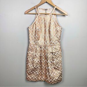 Rachel Roy Sleeveless Rose Gold Foil Print Dress Stretch, Geometric Patterns